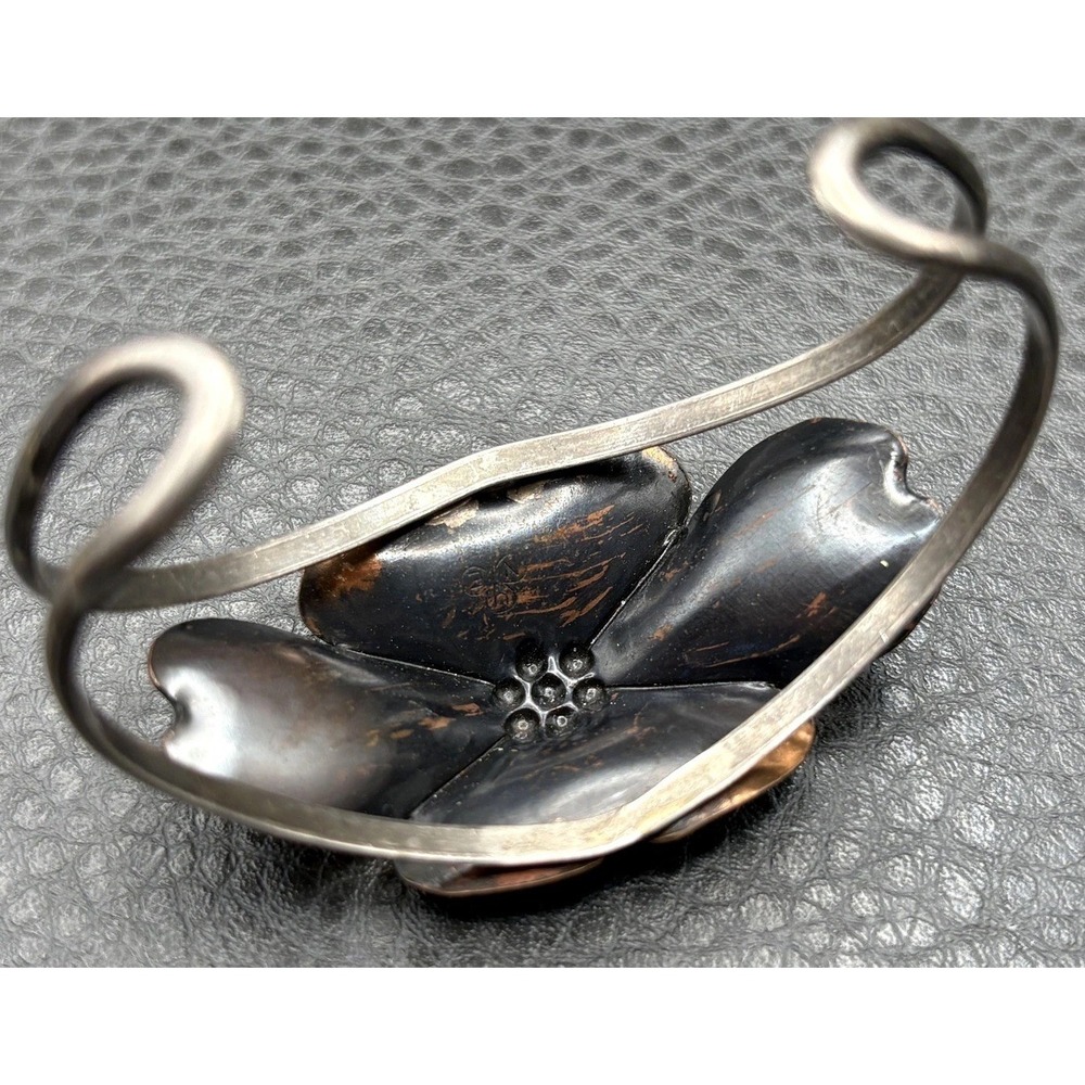 VTG NYE Sterling Silver Copper Dogwood Flower Blossom Cuff Bracelet Mixed Metal - Picture 7 of 12